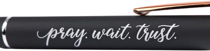 Pray Wait Trust Dark Grey Retractable Ballpoint Pen with Stylus Tip Black Ink Writing Pen No Bleed Through | Inspirational Religious Gift for Christians
