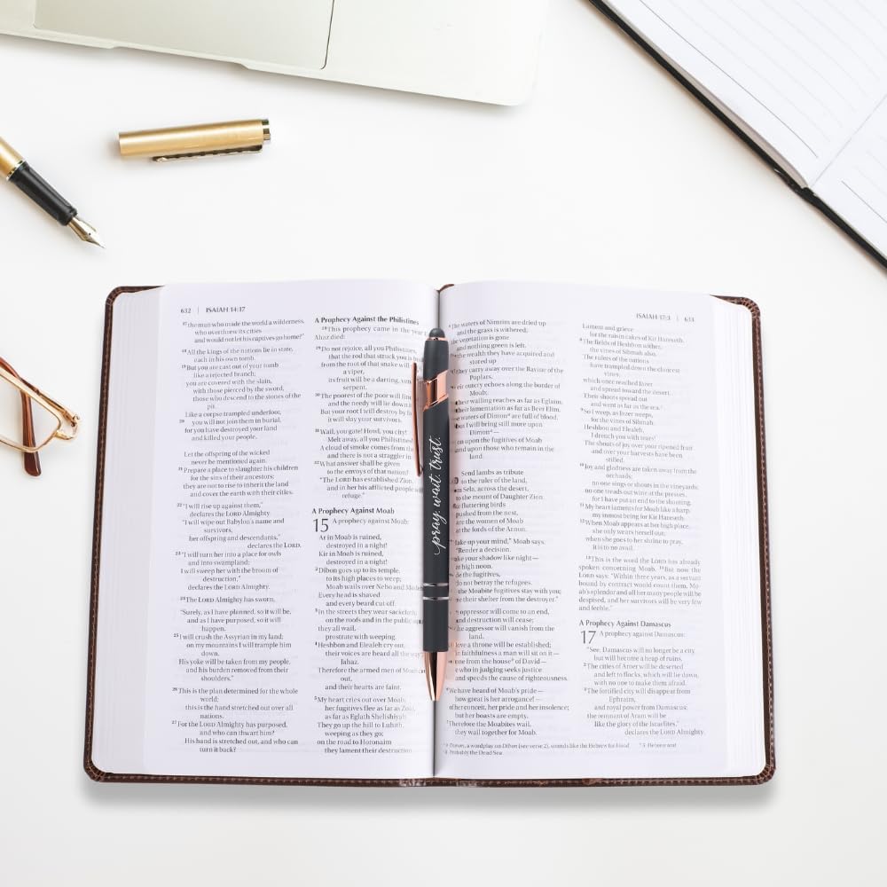 Pray Wait Trust Dark Grey Retractable Ballpoint Pen with Stylus Tip Black Ink Writing Pen No Bleed Through | Inspirational Religious Gift for Christians