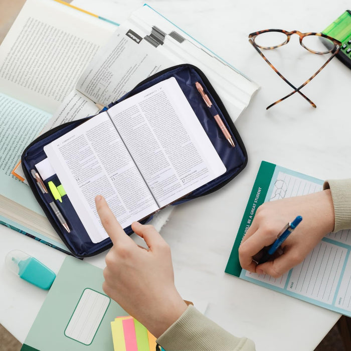 Butterfly Navy Blue Bible Cover | Bible Case | Book Bag | Book Cover Protector with Ribbon Bookmark Pen Loop Organizer Pockets (9X6.5X1.37 Inches