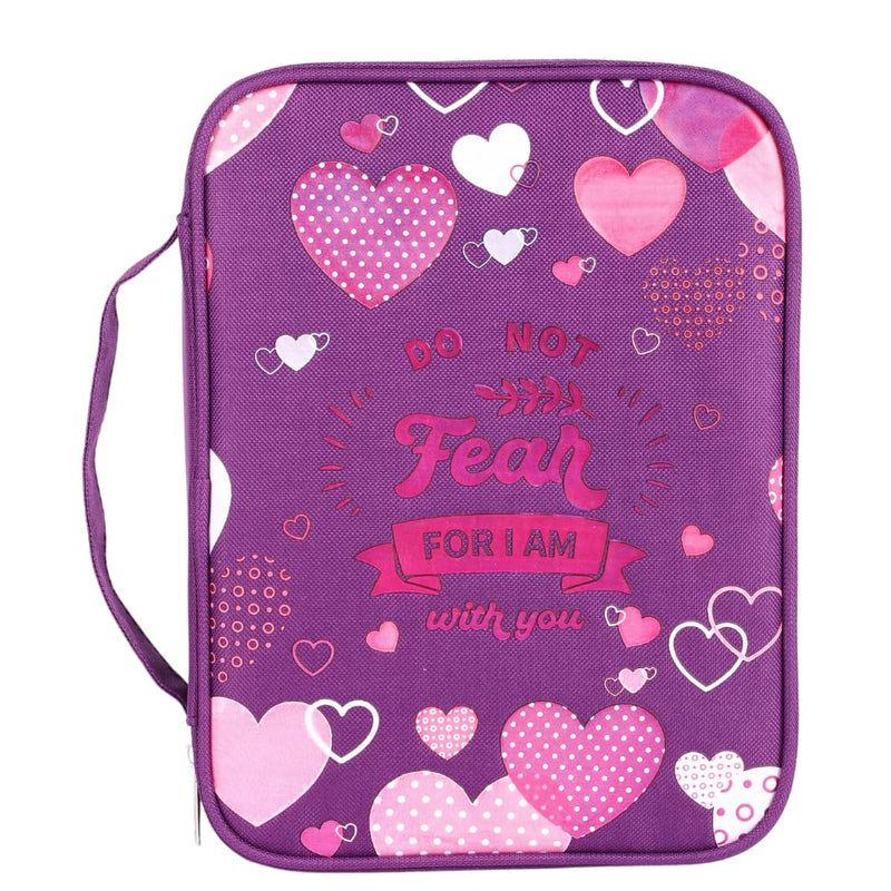 Hearts Bible Cover Made in Canvas | Bible Case Church Bags | Book Holder with Handle Strap Zipper Penloop Ribbon Bookmarks Interior Pockets | Large