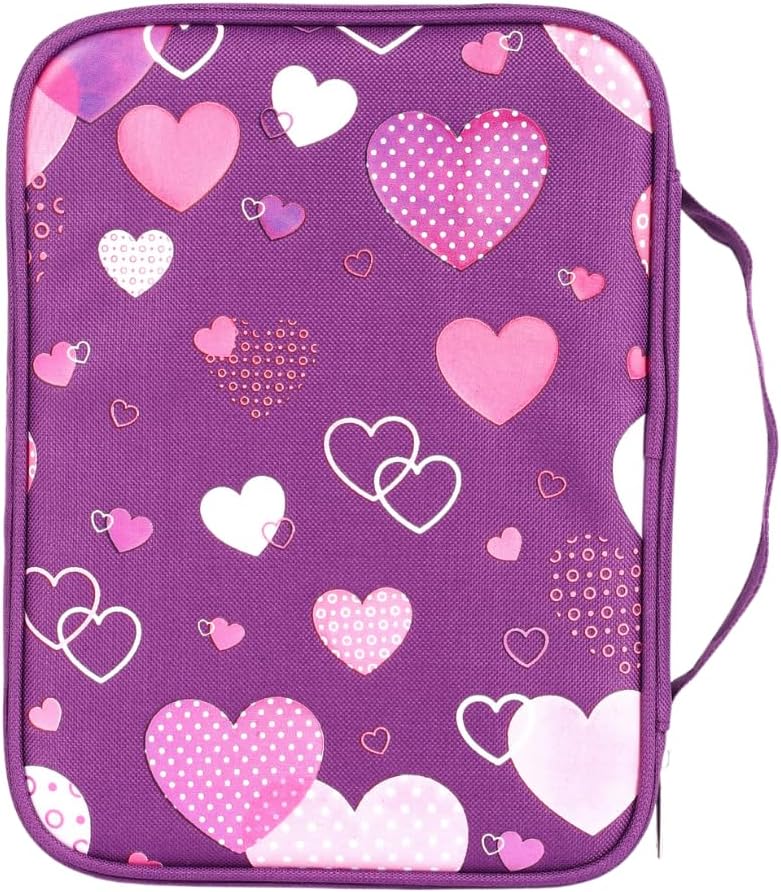 Hearts Bible Cover Made in Canvas | Bible Case Church Bags | Book Holder with Handle Strap Zipper Penloop Ribbon Bookmarks Interior Pockets | Large