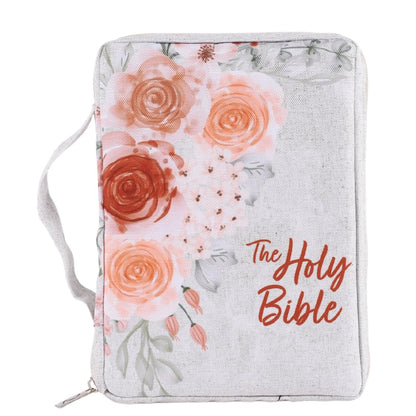 Floral Bible Cover Made in Canvas | Bible Case Church Bags | Book Holder with Handle Strap Zipper Penloop Ribbon Bookmarks Interior Pockets | Large