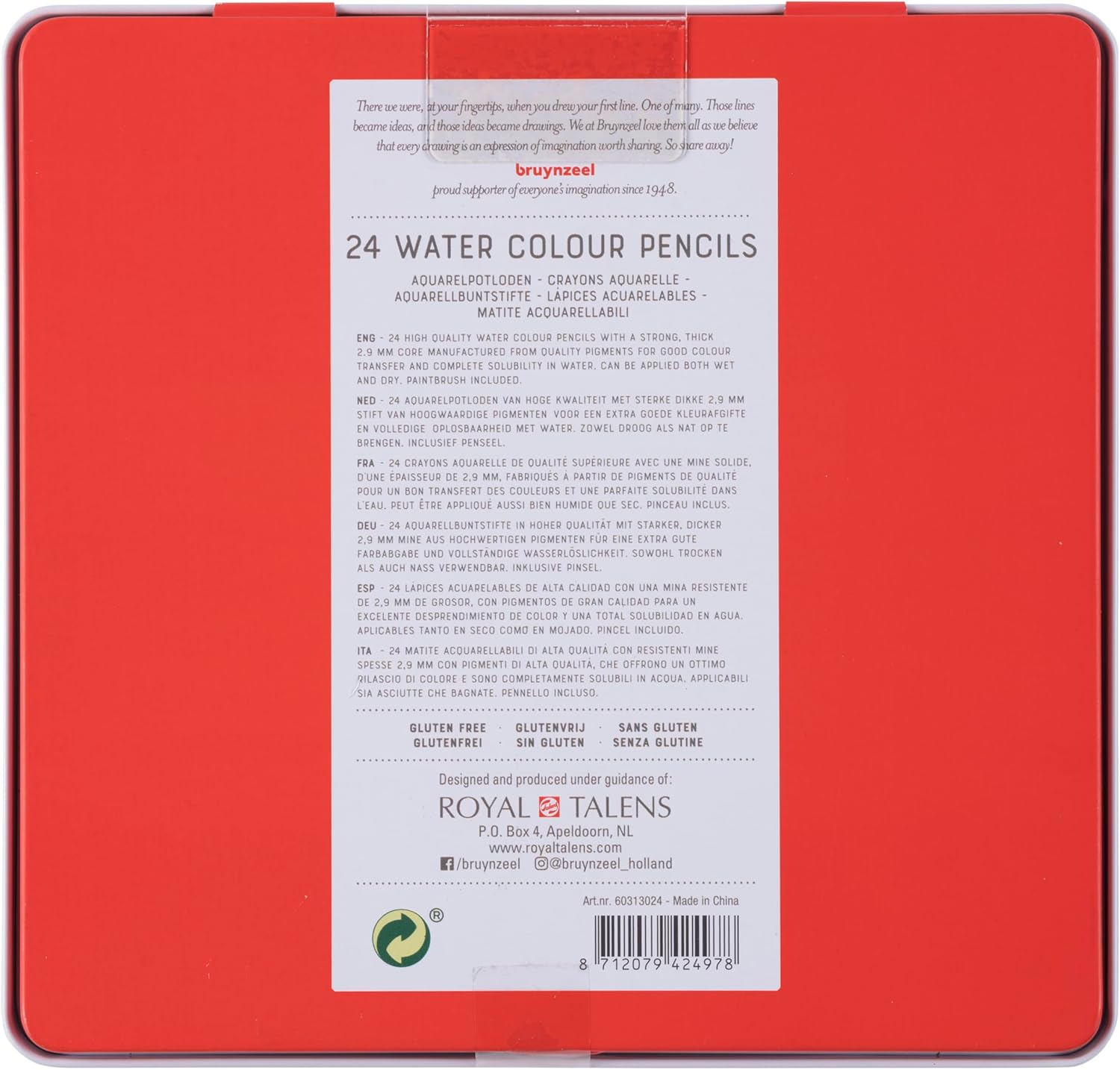 BRUYNZEEL Expression Crayons de couleur aquarellables set de 24 + pinceau| Crayons solubles à l'eau pour adultes, Bullet Journaling