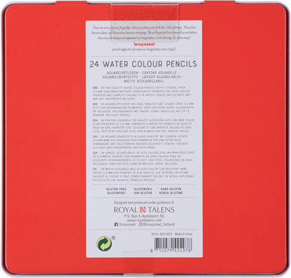BRUYNZEEL Expression Crayons de couleur aquarellables set de 24 + pinceau| Crayons solubles à l'eau pour adultes, Bullet Journaling