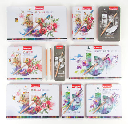 BRUYNZEEL Expression Crayons de couleur aquarellables set de 24 + pinceau| Crayons solubles à l'eau pour adultes, Bullet Journaling