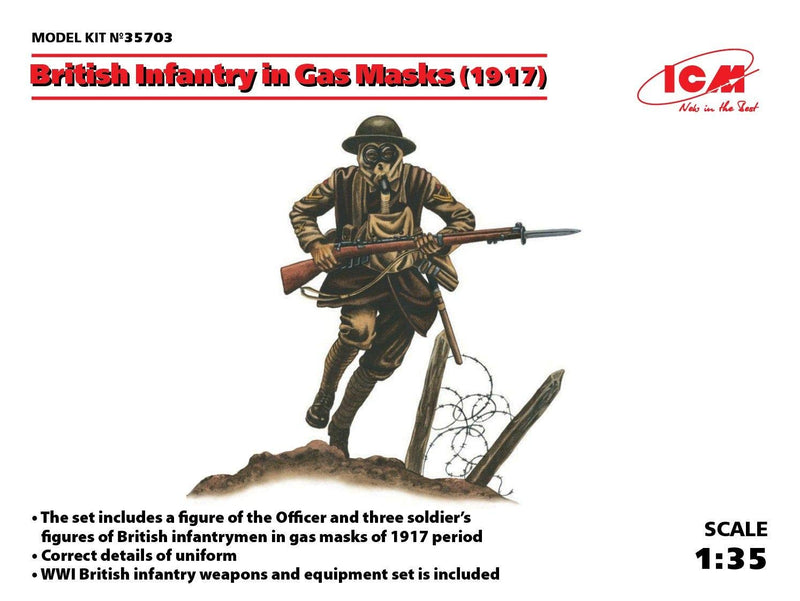 ICM 35703 Figuren 1:35-Fanteria britannica in maschere di gas (1917) 4 fichi, Colore 100%, ICM35703