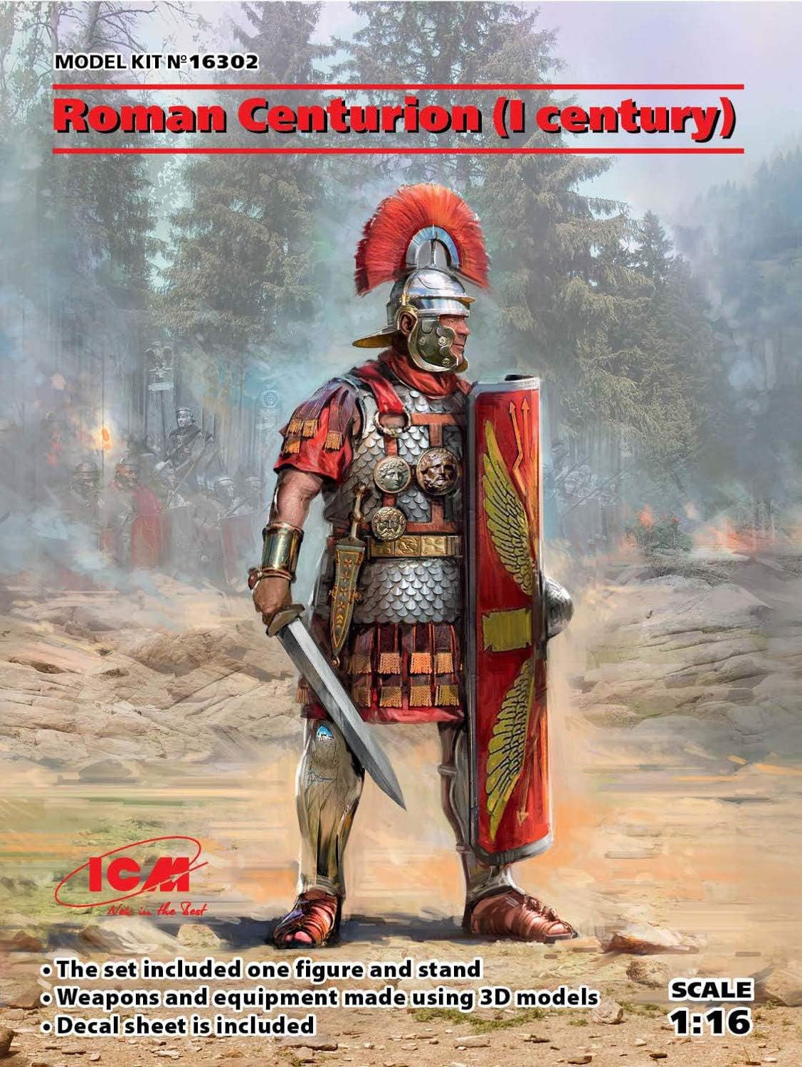 ICM Kit Modello 1:16 - Centurione Romano I Secolo (100% Nuovi stampi) - Kit di modelli in plastica non assemblati - Per collezionisti adulti dai 14 anni in su