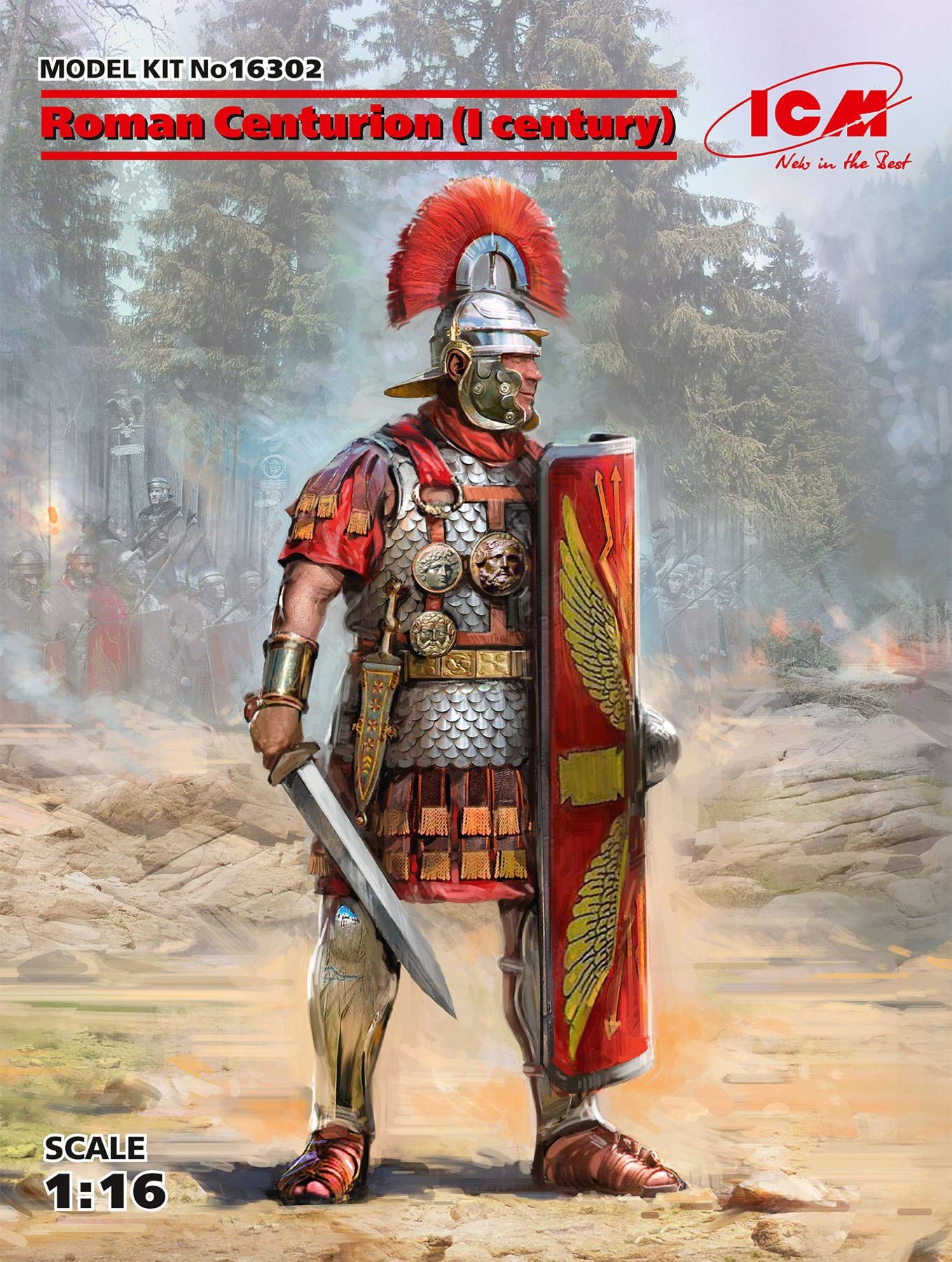 ICM Kit Modello 1:16 - Centurione Romano I Secolo (100% Nuovi stampi) - Kit di modelli in plastica non assemblati - Per collezionisti adulti dai 14 anni in su