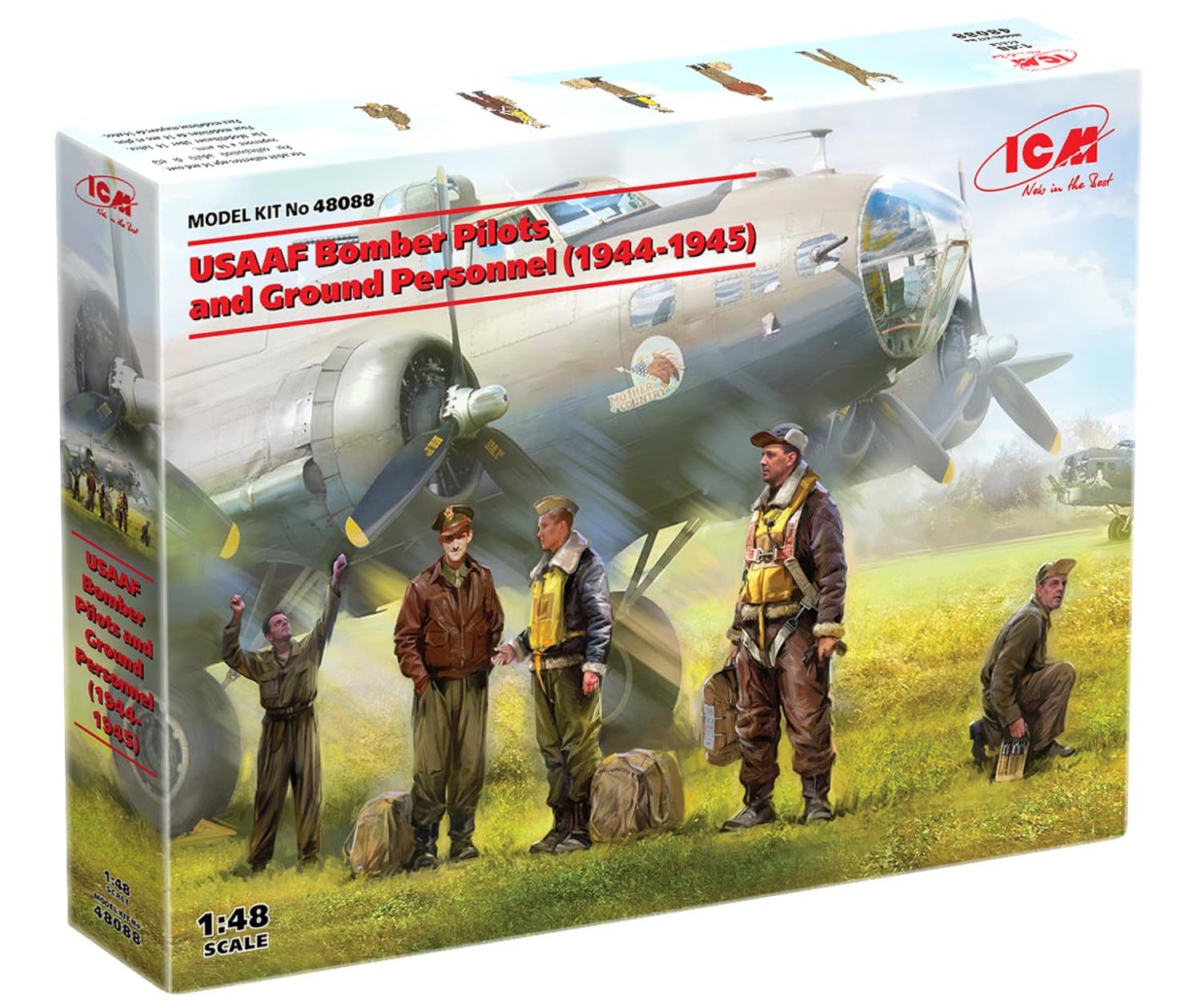 ICM ICM48088 1:48-USAAF Bomber Pilots & G/Personale(1944-45), Non verniciato