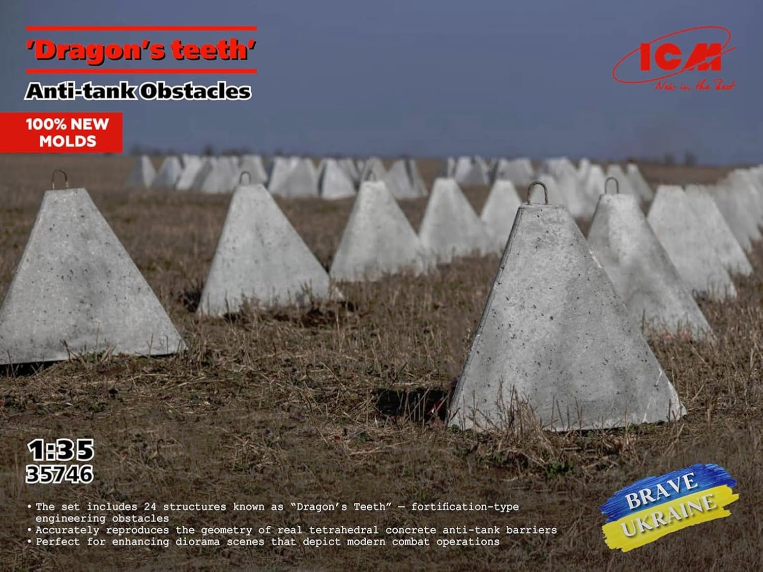 ICM - Modello Diorama 'dragon's Teeth' Anti-tank Ostacles |icm|35746| 1:35 Modello Char Promo