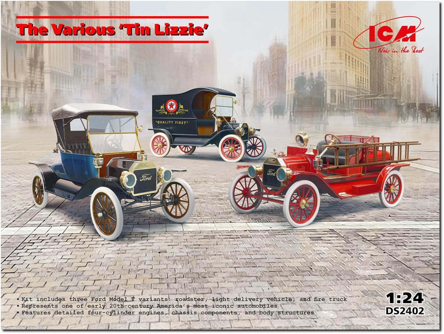 ICM DS2402 1/24 Ford Tin Lizzie 3-Piece Set Plastic Model (Automotive)