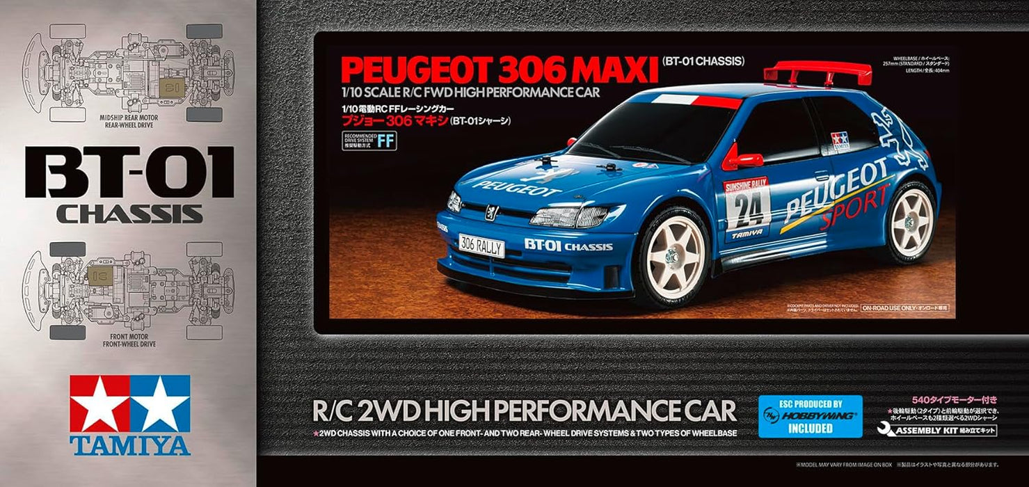 TAMIYA 58746 1:10 RC Peugeot 306 Maxi BT-01 Remote Control Car, Vehicle, Model Building, Assembly, Hobby, RC Kit, Unpainted