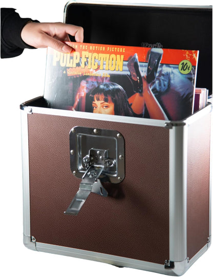 Rock on Wall Flight Case 25 LP Brown, Brown, Suitcase with Imitation Leather Finish