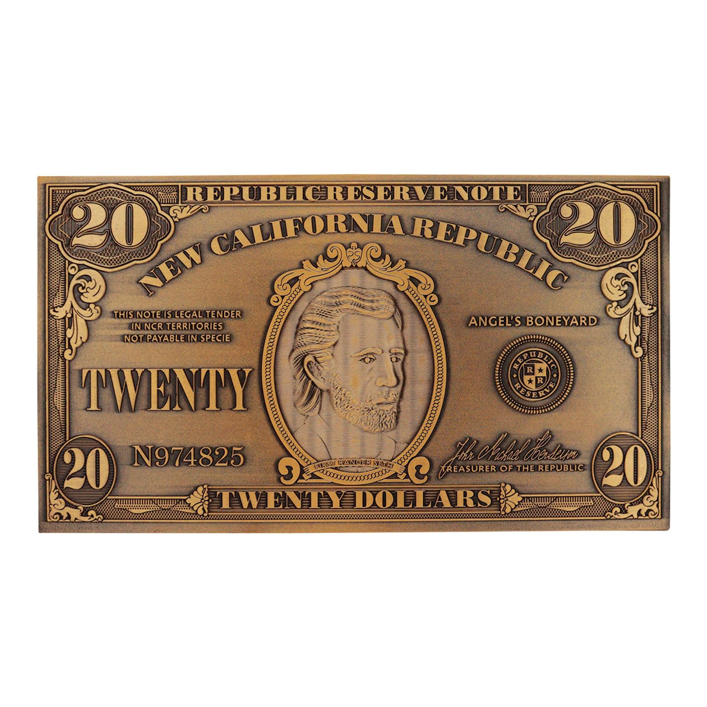 Fallout New Vegas Replica NCR $20 Embossed Metal Bill