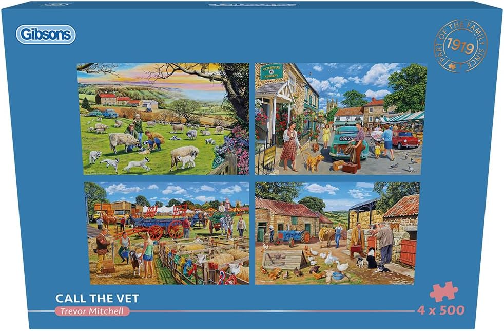 Gibsons | Call the Vet 4 x 500 Piece Jigsaw Puzzle Multi-Box Set of 4 Jigsaw Puzzles Sustainable Puzzle for Adults Teens Premium 100% Recycled Board | Great Gift | Gibsons Games