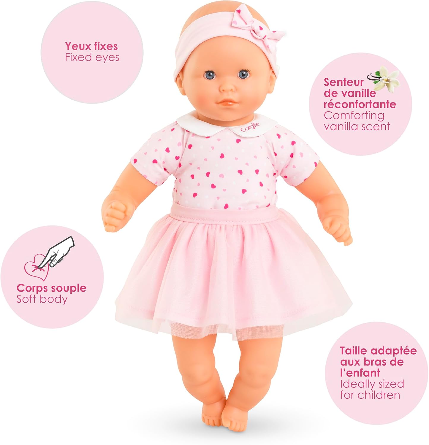 Corolle - Mijn eerste pop, mijn schattige kleine pop, harten, 30 cm, vanaf 12 maanden, 9000100810