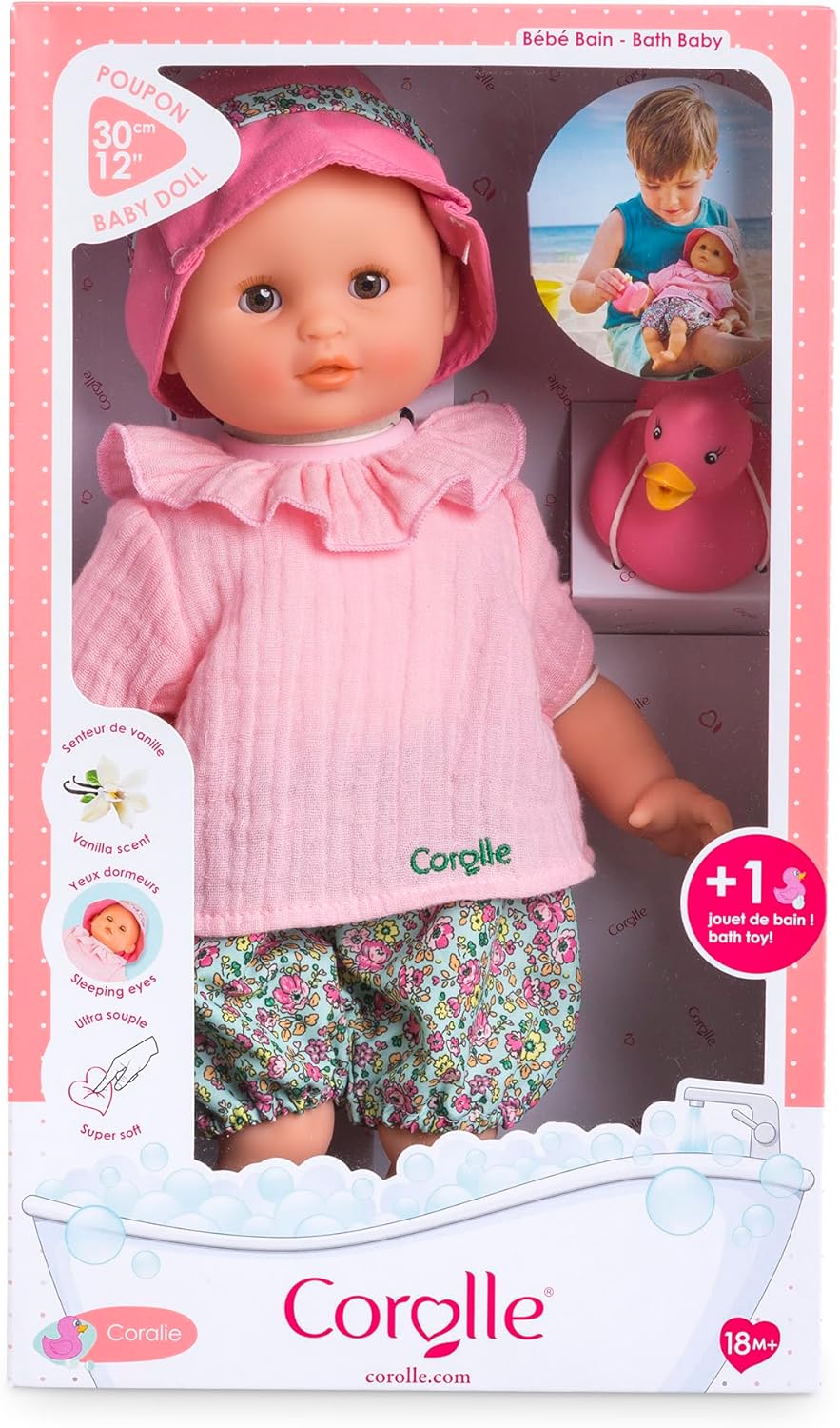 Corolle - Mijn eerste babypop, Coralie, met badspeelgoed, eend, 30 cm, vanaf 18 maanden, 9000100870