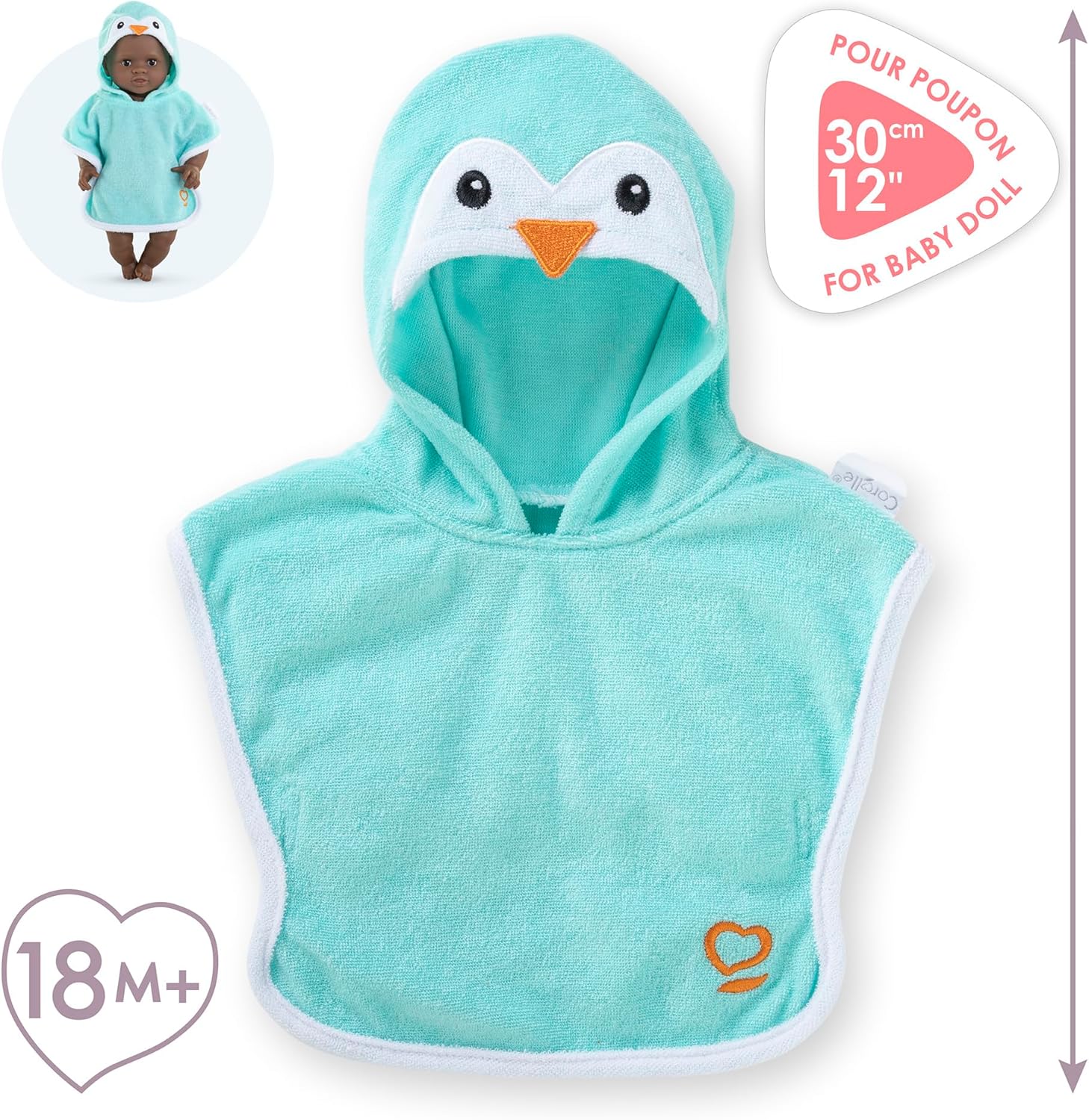 Corolle - Badcape, pinguïn, kleding, voor poppen 30 cm, vanaf 18 maanden, 9000111010