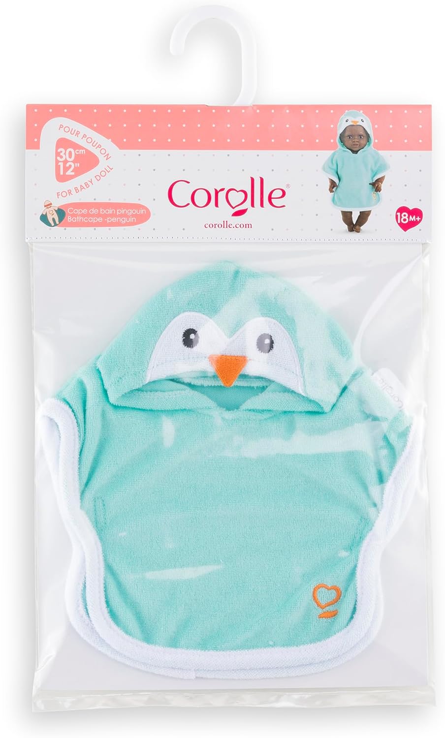 Corolle - Badcape, pinguïn, kleding, voor poppen 30 cm, vanaf 18 maanden, 9000111010
