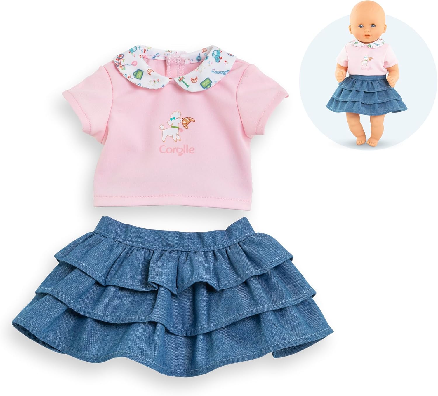 Corolle - Rok met ruches en T-shirt, een weekend in Parijs, kleding, voor poppen 30 cm, vanaf 18 maanden, 9000111060