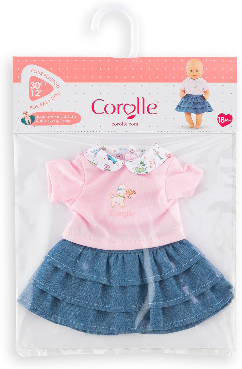 Corolle - Rok met ruches en T-shirt, een weekend in Parijs, kleding, voor poppen 30 cm, vanaf 18 maanden, 9000111060