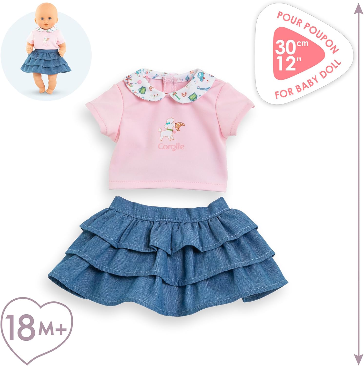 Corolle - Rok met ruches en T-shirt, een weekend in Parijs, kleding, voor poppen 30 cm, vanaf 18 maanden, 9000111060