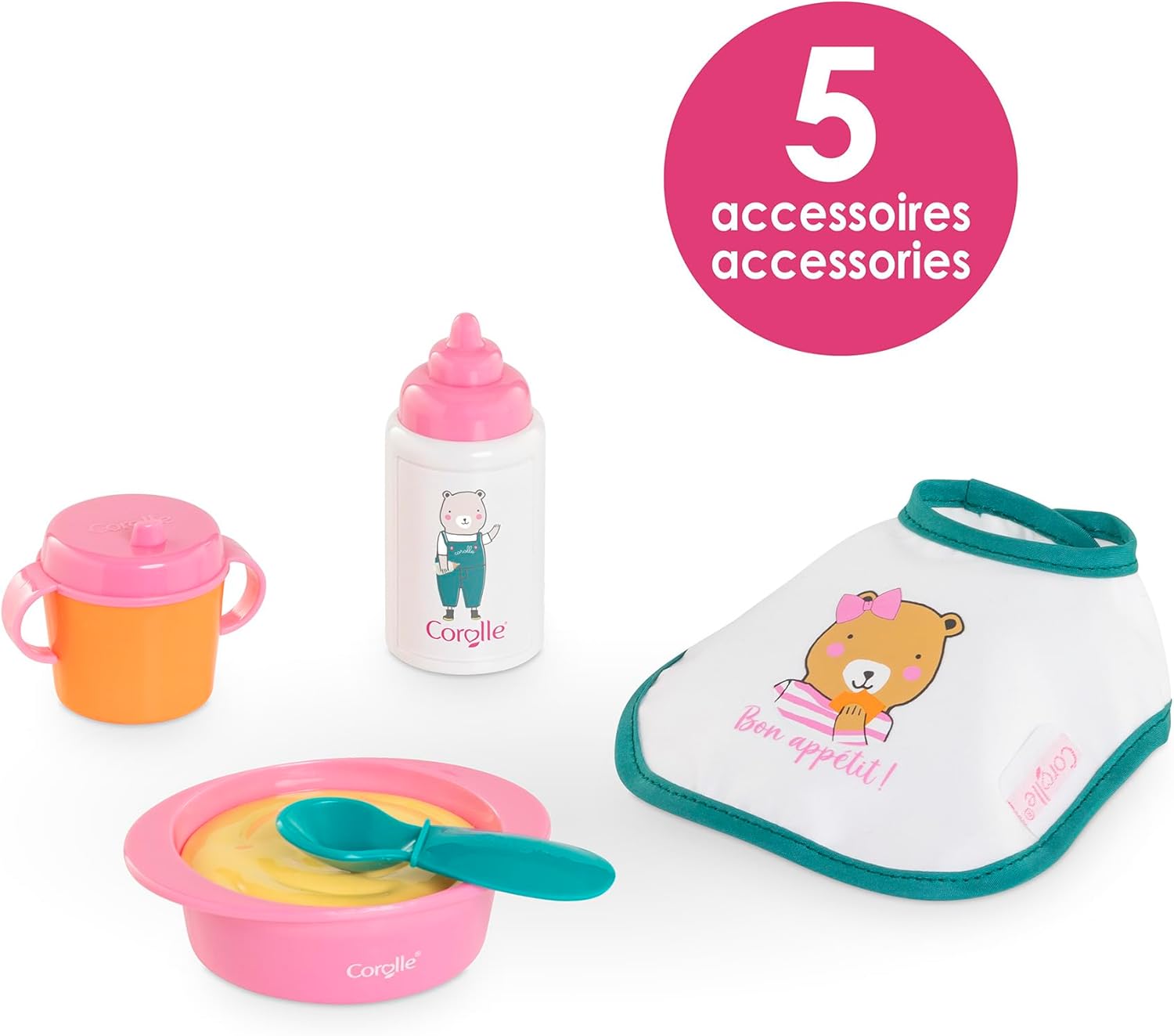 Corolle - Kleine lunchbox, roze, 5 accessoires, voor poppen 30 cm, vanaf 18 maanden, 9000111130