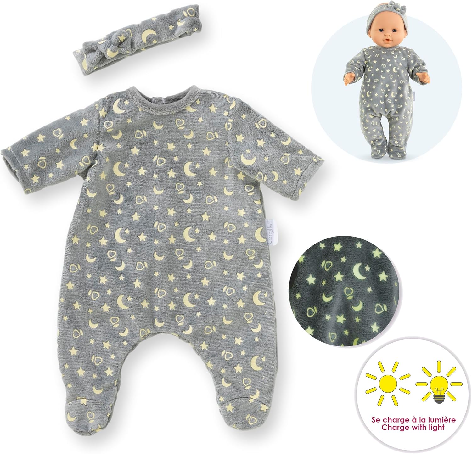Corolle - Corolle Poppen Pyjama Glitter in het Donker en Haarband 36cm