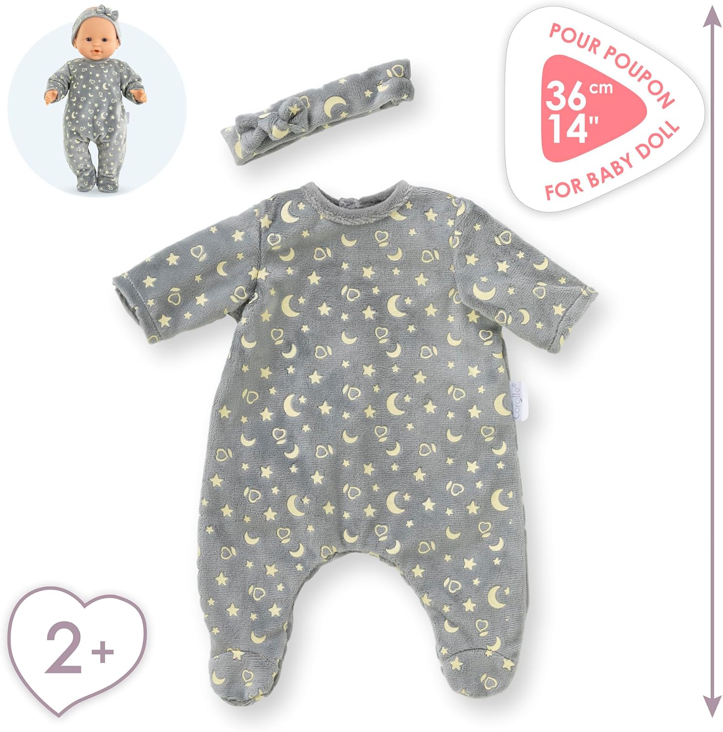 Corolle - Corolle Poppen Pyjama Glitter in het Donker en Haarband 36cm
