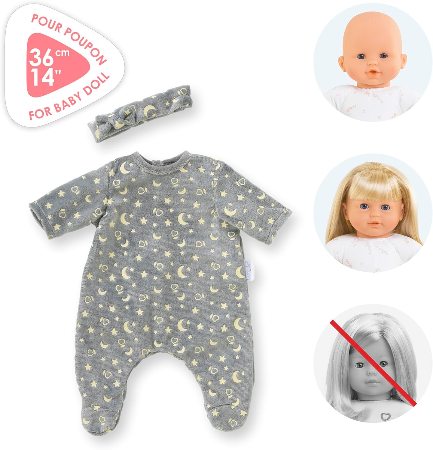 Corolle - Corolle Poppen Pyjama Glitter in het Donker en Haarband 36cm