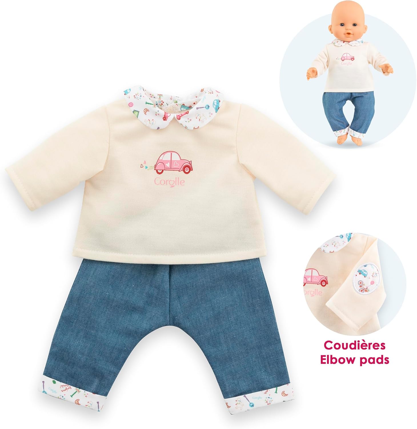 Corolle - T-shirt met lange mouwen en jeans, een weekend in Parijs, kleding, voor poppen 36 cm, vanaf 2 jaar, 9000141690