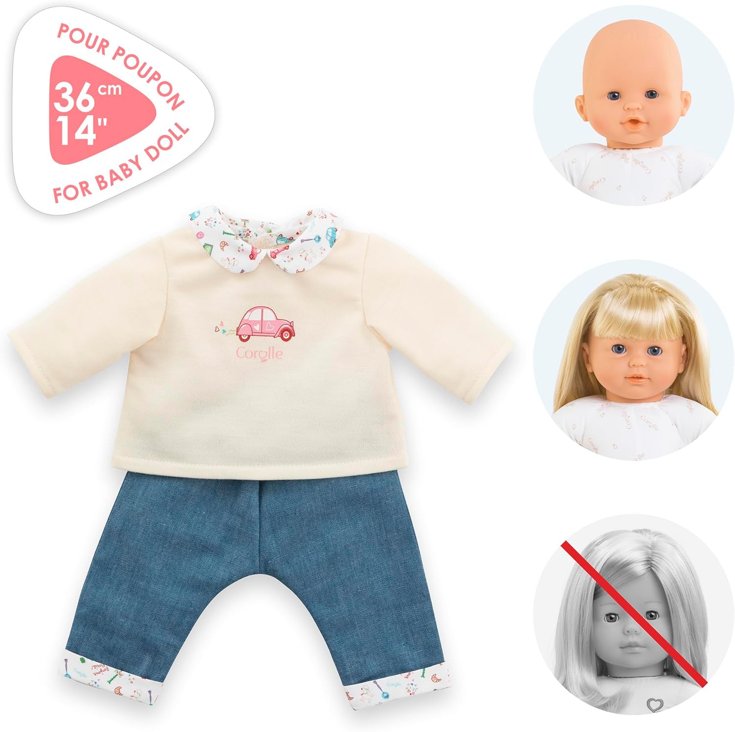 Corolle - T-shirt met lange mouwen en jeans, een weekend in Parijs, kleding, voor poppen 36 cm, vanaf 2 jaar, 9000141690