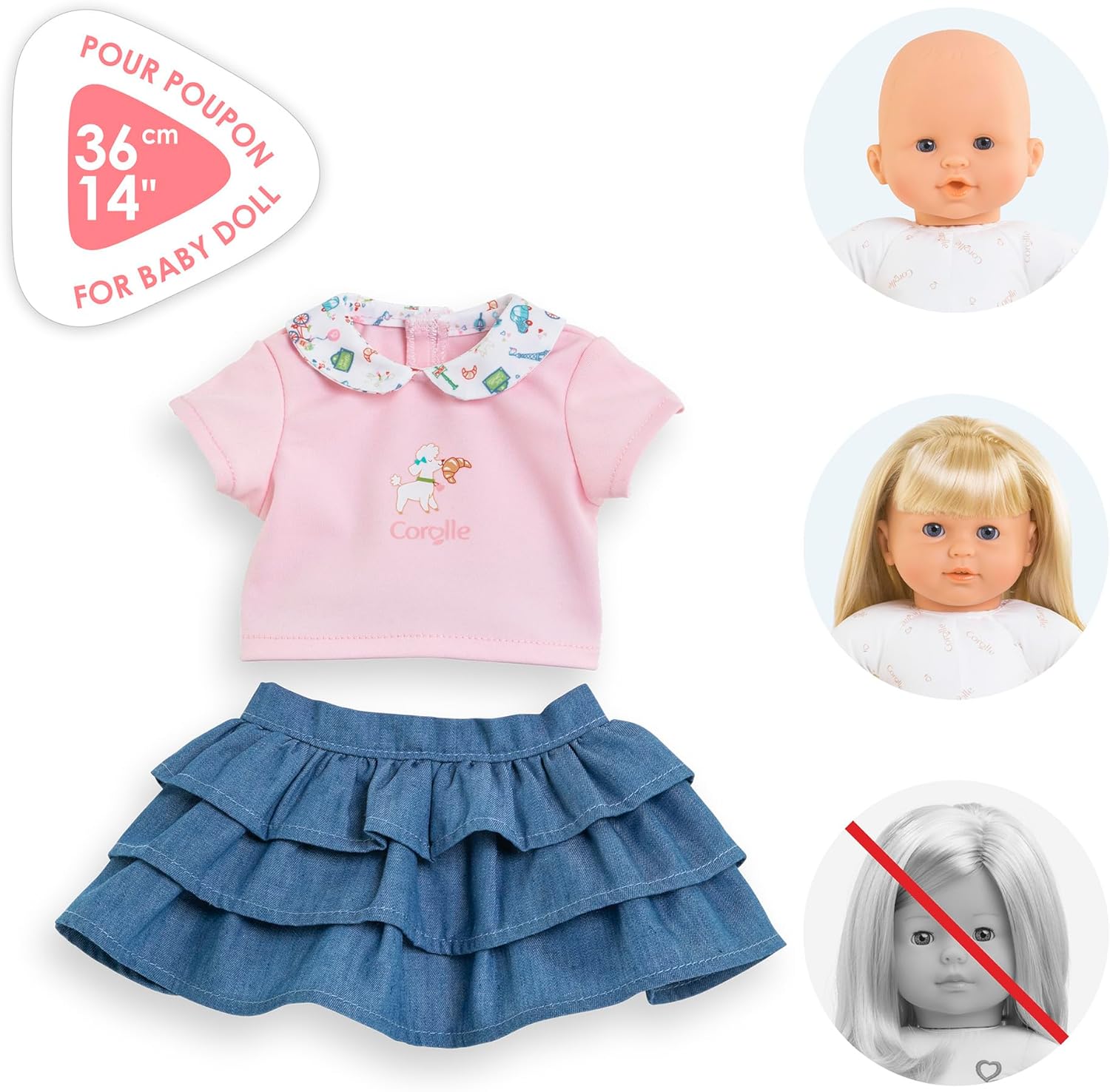 Corolle - Rok met ruches en T-shirt, een weekend in Parijs, kleding, voor poppen 36 cm, vanaf 2 jaar, 9000141720