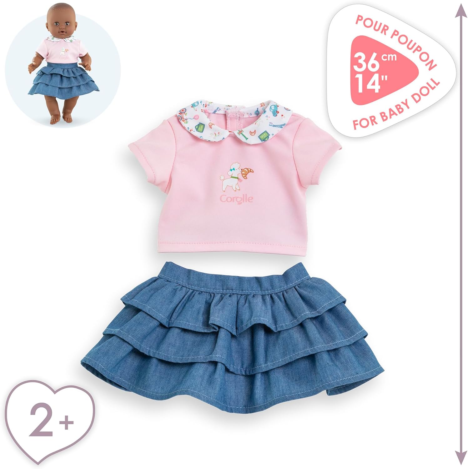 Corolle - Rok met ruches en T-shirt, een weekend in Parijs, kleding, voor poppen 36 cm, vanaf 2 jaar, 9000141720