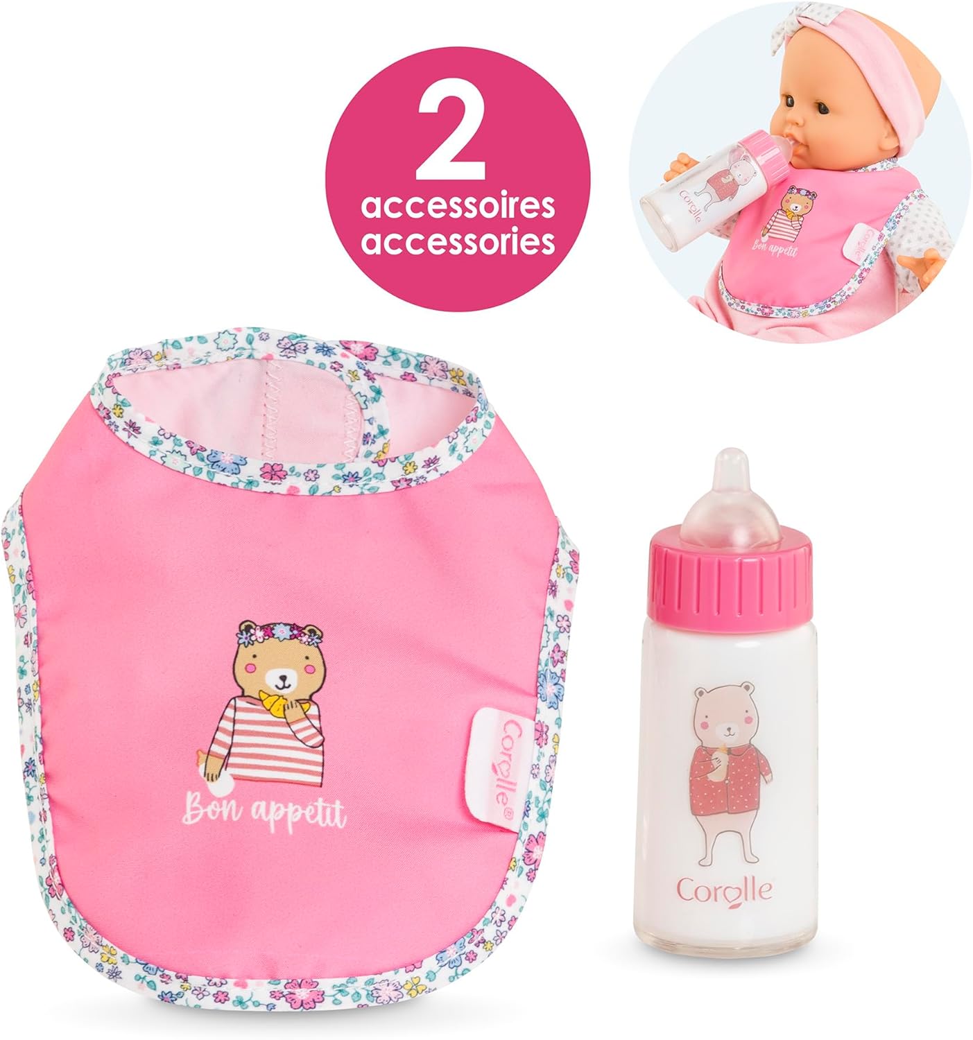 Corolle - Corolle Slabbetje en Magische Melkfles voor Babypop