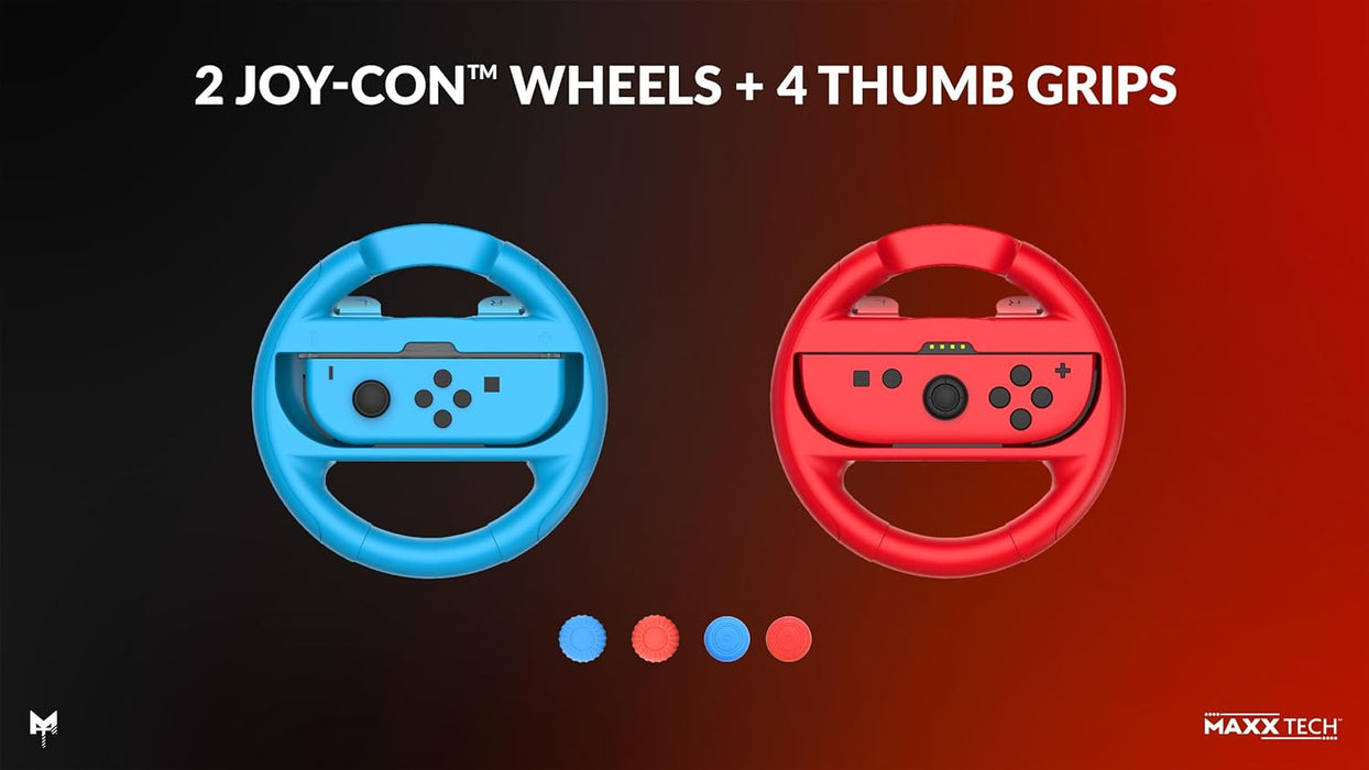 Maxx Tech Joy-Con Wheels and Grips Kit for Nintendo Switch 2&1, Mario Kart World, Mario Kart 8 Deluxe, Nintendo Switch 2 & 1 compatible