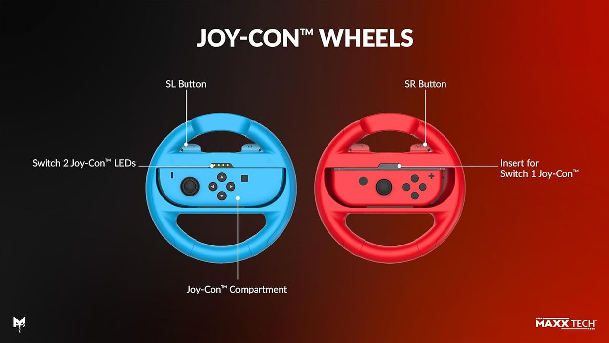 Maxx Tech Joy-Con Wheels and Grips Kit for Nintendo Switch 2&1, Mario Kart World, Mario Kart 8 Deluxe, Nintendo Switch 2 & 1 compatible