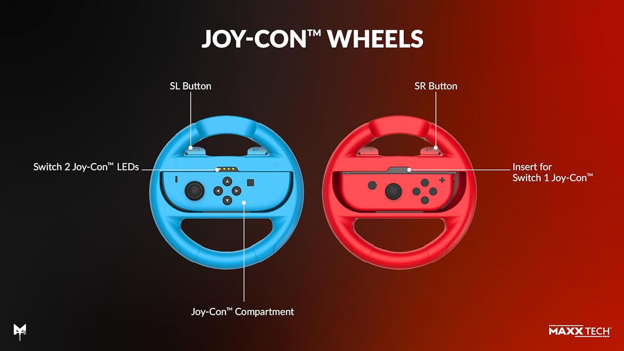 Maxx Tech Joy-Con Wheels and Grips Kit for Nintendo Switch 2&1, Mario Kart World, Mario Kart 8 Deluxe, Nintendo Switch 2 & 1 compatible