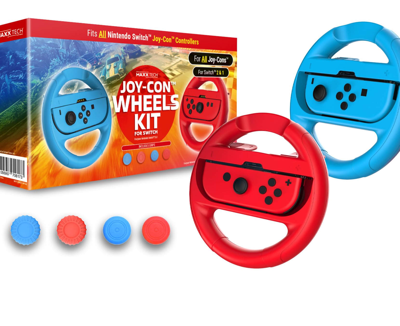 Maxx Tech Joy-Con Wheels and Grips Kit for Nintendo Switch 2&1, Mario Kart World, Mario Kart 8 Deluxe, Nintendo Switch 2 & 1 compatible