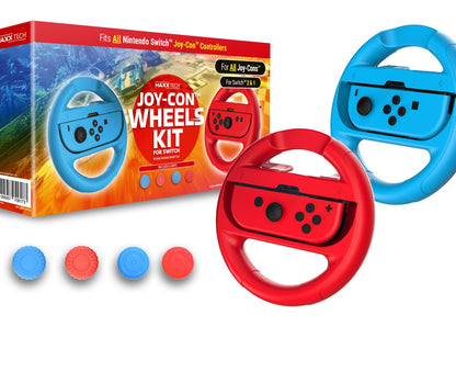 Maxx Tech Joy-Con Wheels and Grips Kit for Nintendo Switch 2&1, Mario Kart World, Mario Kart 8 Deluxe, Nintendo Switch 2 & 1 compatible
