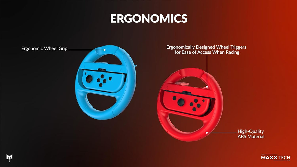 Maxx Tech Joy-Con Wheels and Grips Kit for Nintendo Switch 2&1, Mario Kart World, Mario Kart 8 Deluxe, Nintendo Switch 2 & 1 compatible
