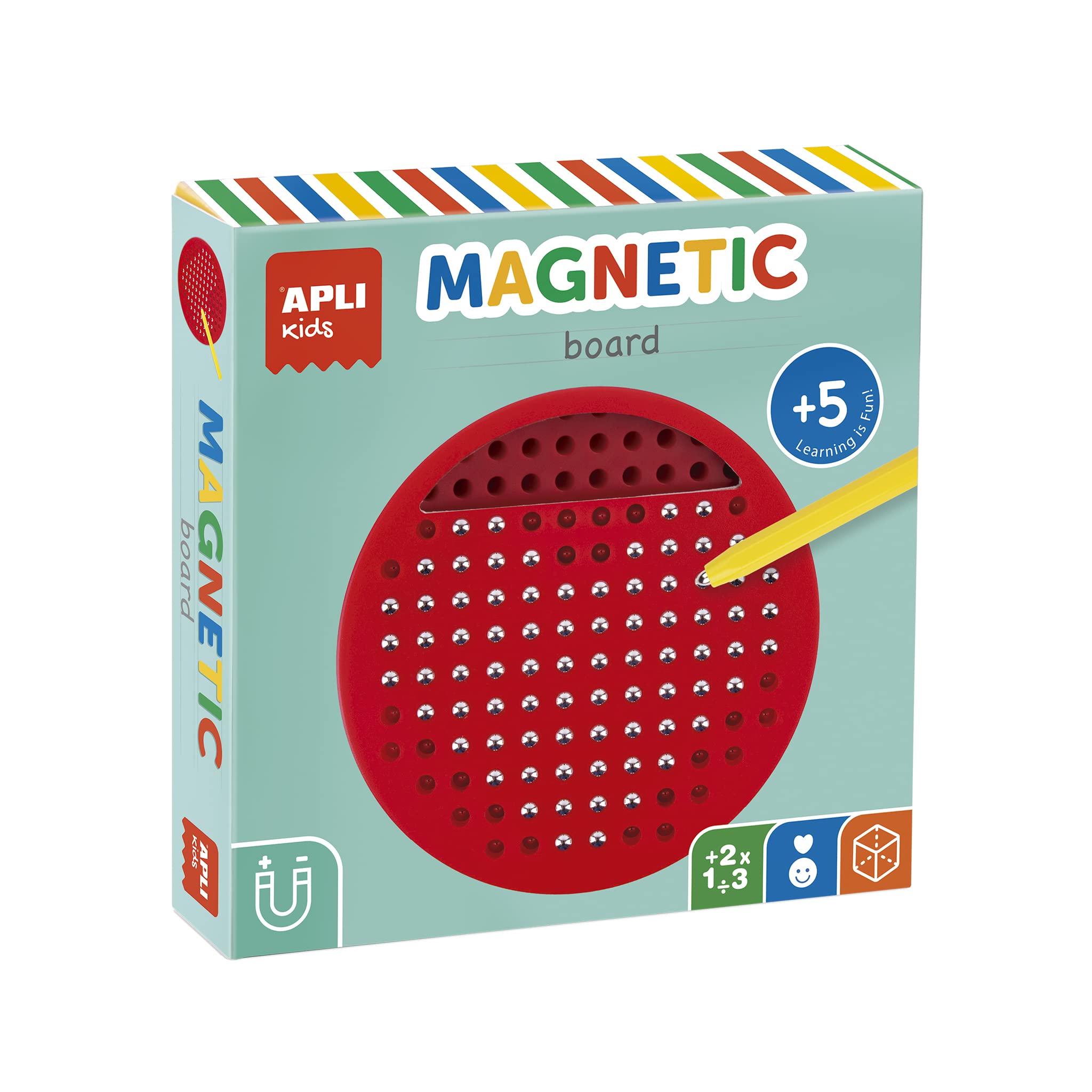 APLI Kids 19088 19088-Magnetische Lerntafel rund inklusive Magnetstift und Karteikarten z.B, Gelb, Rot, Mini (Ø141 x 25 mm