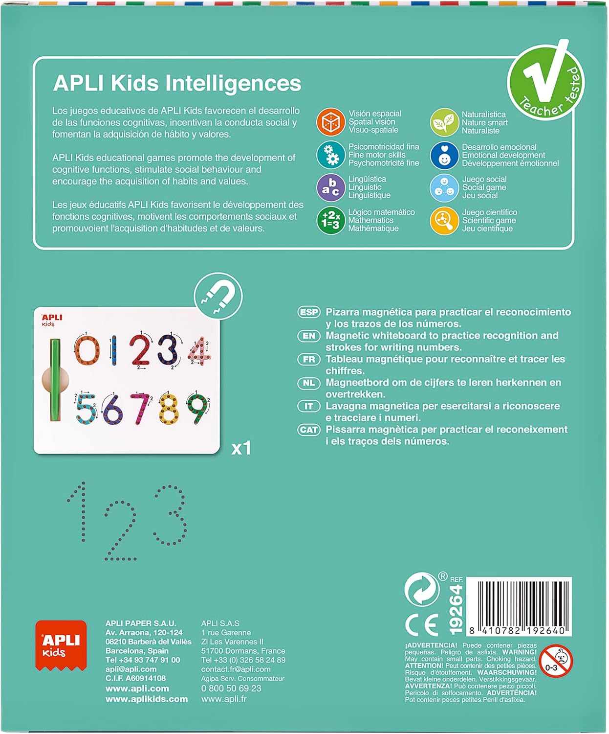 APLI Kids 19264 Magnetische Lerntafel – Zahlen 123 – Lernen Sie die Zahlen von 0 bis 9, inklusive Magnetstift