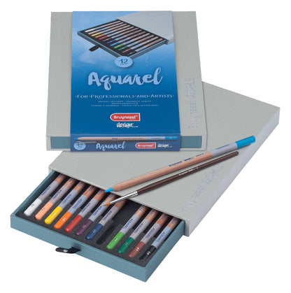 Bruynzeel Design Professionele Aquarelpotloden Set van 12 + Penseel | Wateroplosbare Potloden voor Tekenen, Kleuren & Schilderen