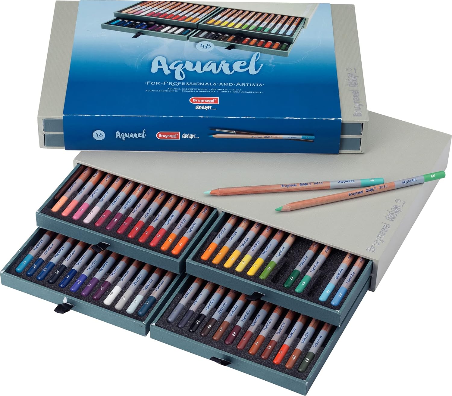 Bruynzeel Design Professionele Aquarelpotloden Set van 12 + Penseel | Wateroplosbare Potloden voor Tekenen, Kleuren & Schilderen