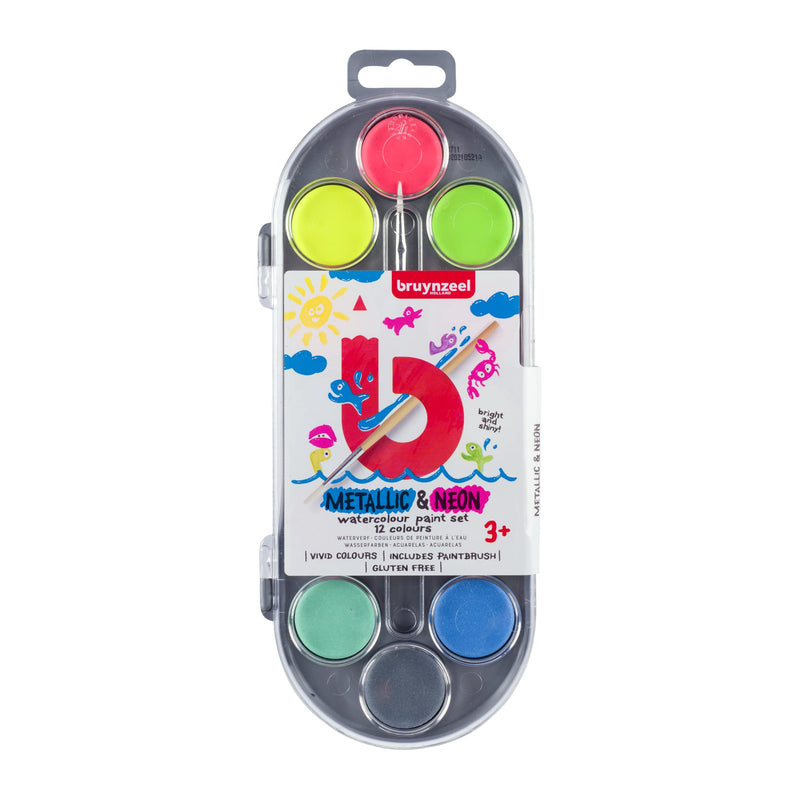 Bruynzeel - Bruynzeel Kids Waterverf Set Van 12 metallic & Neon Kleuren