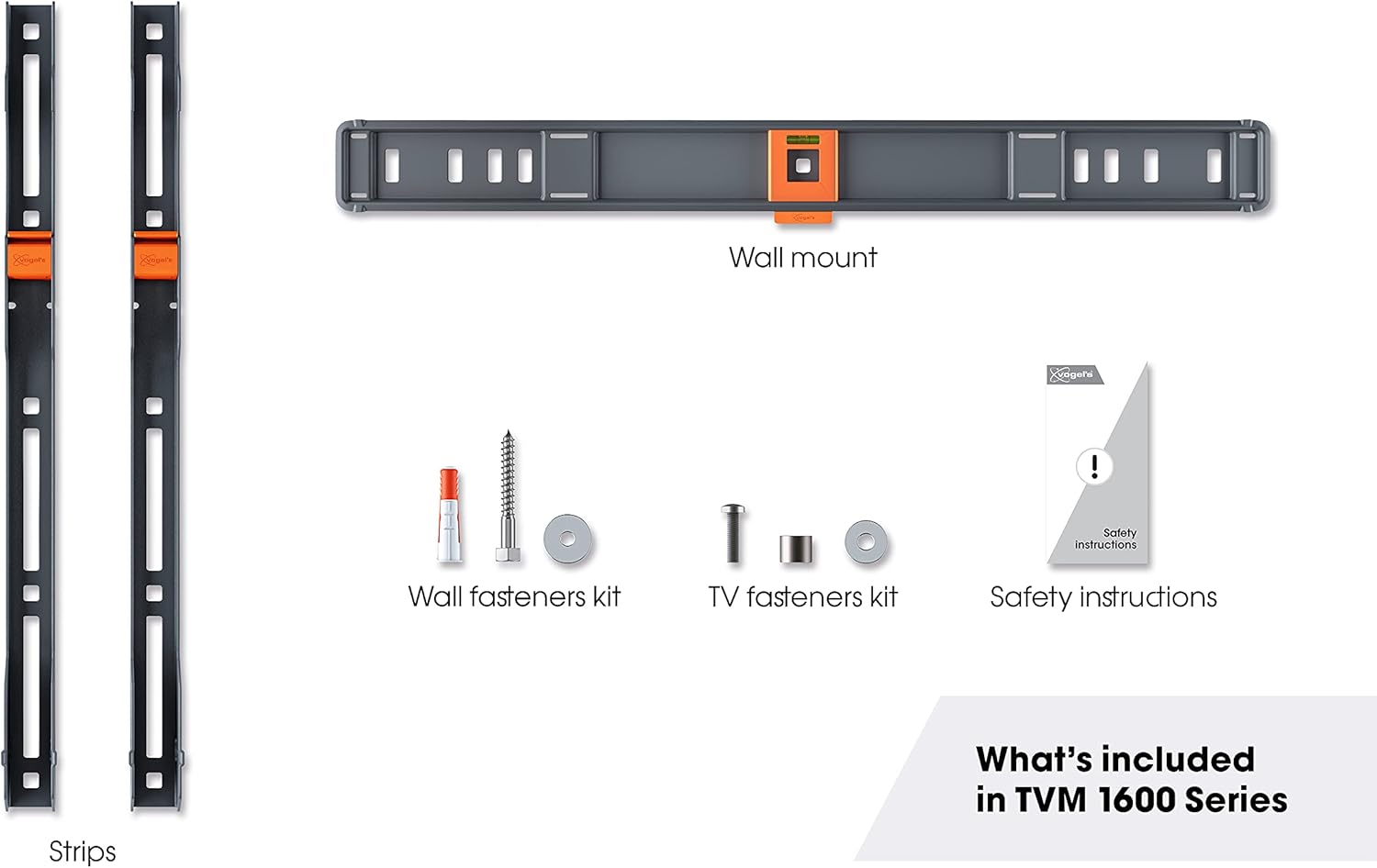 Vogel`S Quick Fixed Tvm 1605 - Mounting Kit (Wall Mount, 2 Mounting Strips) - For Lcd Display - Steel - Black - Screen S