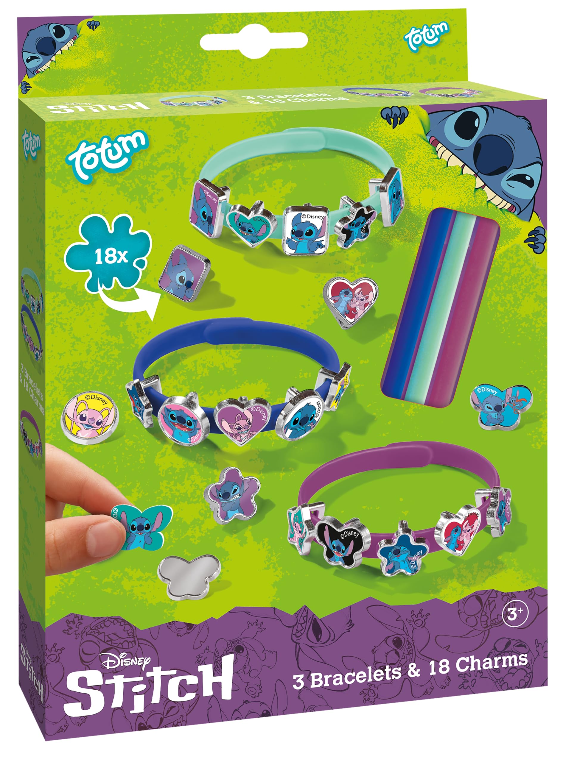 TM ESSENTIALS Stitch Bracelet Set of 18 Charms for Kids | Yellow Blue and Red Charm Bracelets for Creative DIY - Unique Jewellery Fun with Cute Stitch Motifs, 14 Cm, Rubber, No Gemstone Suits Ages 4+