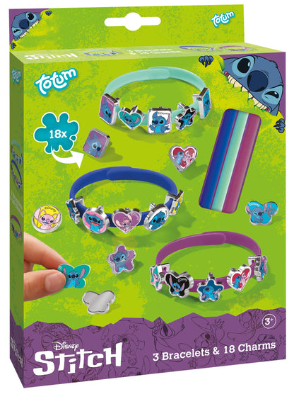 TM ESSENTIALS Stitch Bracelet Set of 18 Charms for Kids | Yellow Blue and Red Charm Bracelets for Creative DIY - Unique Jewellery Fun with Cute Stitch Motifs, 14 Cm, Rubber, No Gemstone Suits Ages 4+