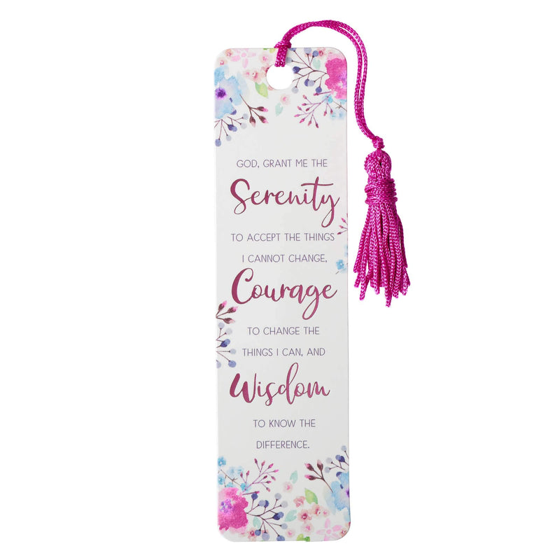Christian Art Gifts Scripture Bookmark | Serenity Prayer | Inspirational Pink Floral Bookmark for Women w/Tassel